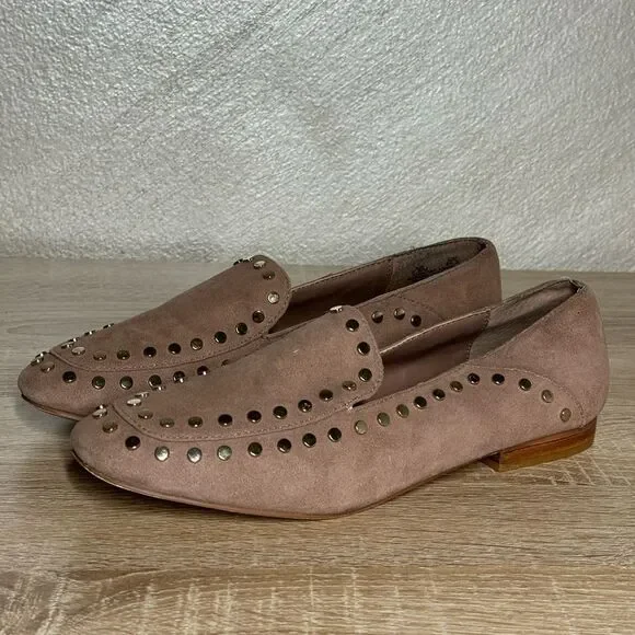Bleecker & Bond Arianna Women 7.5M Beige Suede Studded Flats Loafers Shoes - Picture 1 of 11